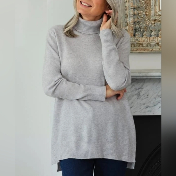 WoolOvers Luxurious Cashmere Boxy Polo Neck Jumper XL Glass Gray oversized - Picture 2 of 9